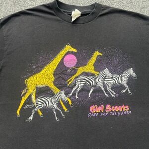 Girl Scouts Care For The Earth Shirt XL Giraffe Zebra Single Stitch vtg 80s 90s